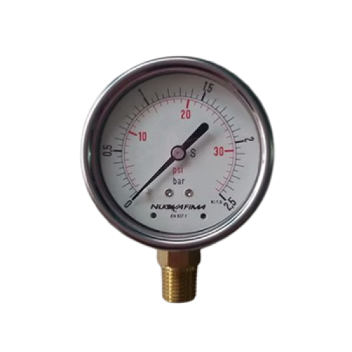 เพรสเชอร์เกจ 0 - 25 บาร์ หน้าปัด 2 1/2 นิ้ว เกลียวออกล่าง 1/4 นิ้ว